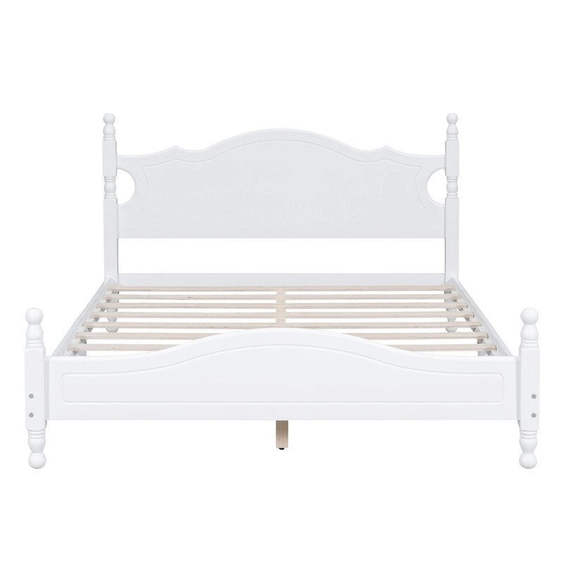 Retro Wood Platform Bed Frame with Wooden Slat Support