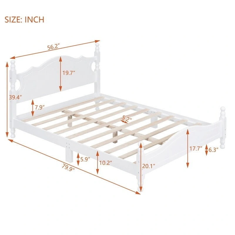 Retro Wood Platform Bed Frame with Wooden Slat Support