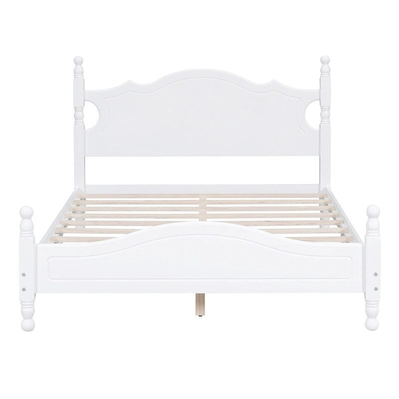 Retro Wood Platform Bed Frame with Wooden Slat Support