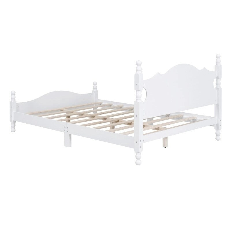 Retro Wood Platform Bed Frame with Wooden Slat Support