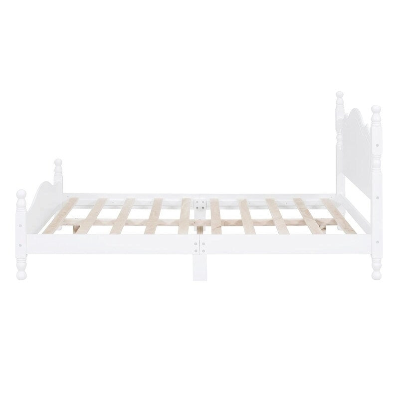 Retro Wood Platform Bed Frame with Wooden Slat Support