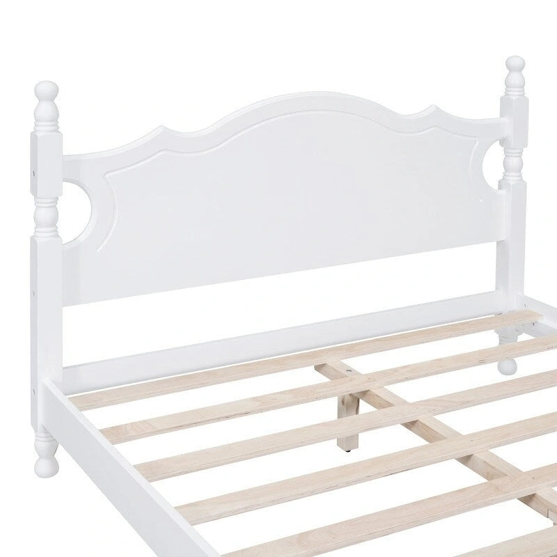 Retro Wood Platform Bed Frame with Wooden Slat Support
