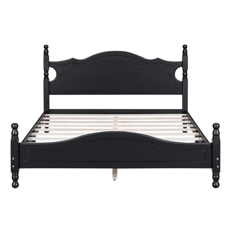 Retro Wood Platform Bed Frame with Wooden Slat Support