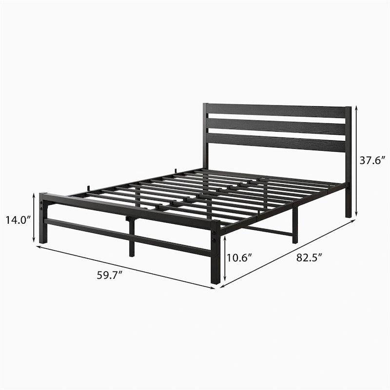 Queen Size Platform Bed Frame with Wooden Headboard, Under Bed Storage