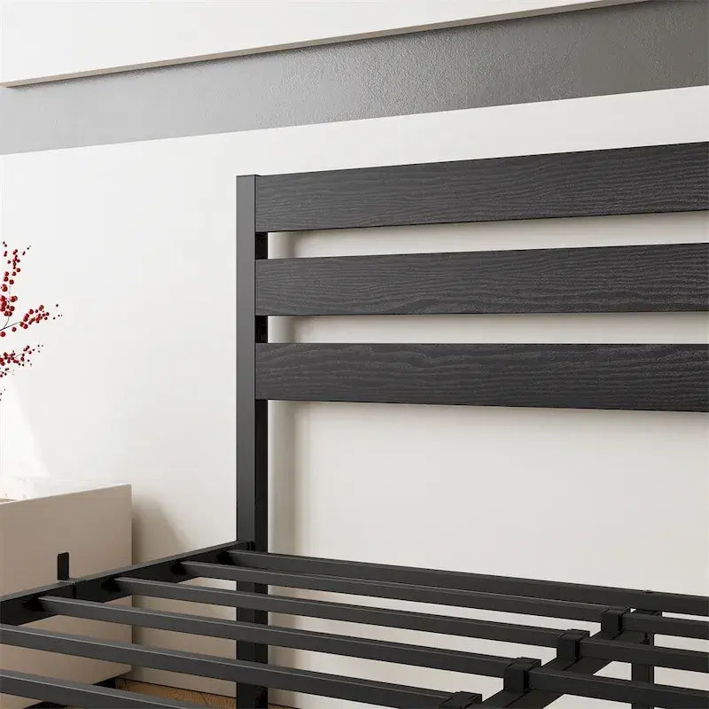 Queen Size Platform Bed Frame with Wooden Headboard, Under Bed Storage