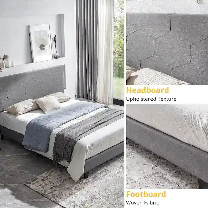 Queen Size Upholstered Platform Bed Frame,Wood Slat Support