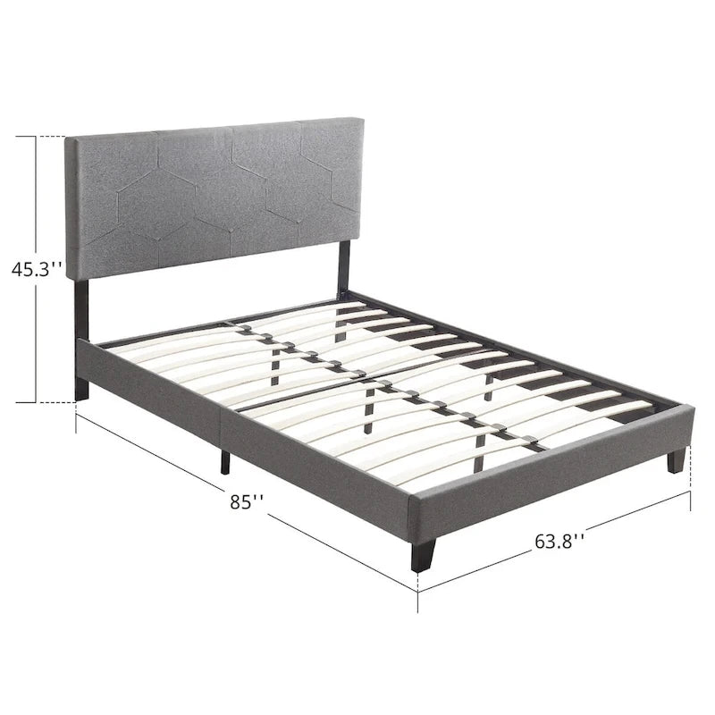 Queen Size Upholstered Platform Bed Frame,Wood Slat Support