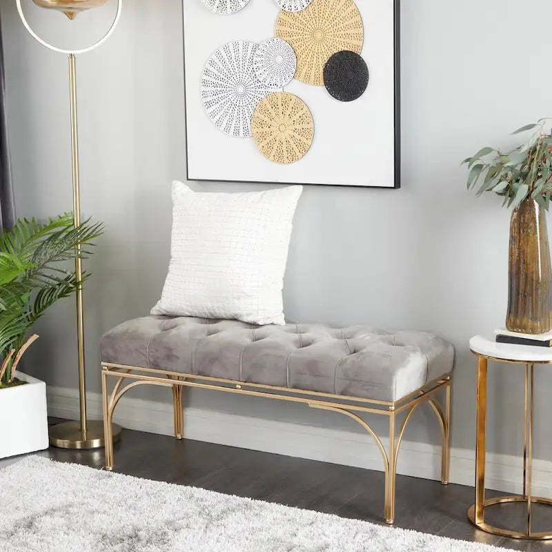 Banc en métal avec assise en velours Gris, Noir ou Blanc