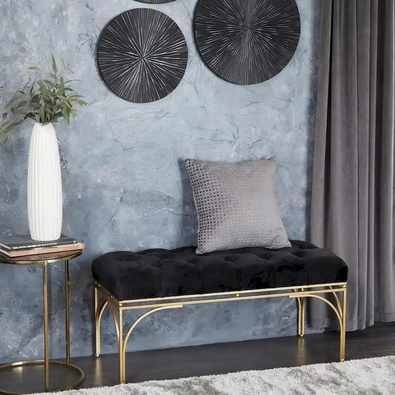 Banc en métal avec assise en velours Gris, Noir ou Blanc