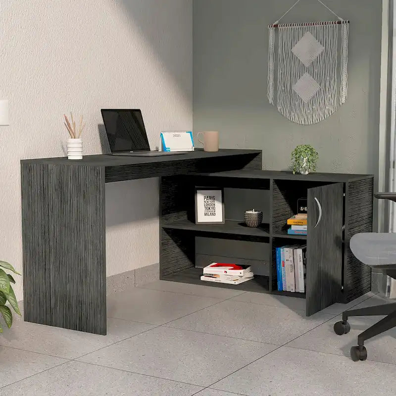 1-Drawer 2-Shelf L-Shaped Office Desk Smokey OakHigh quality and durable