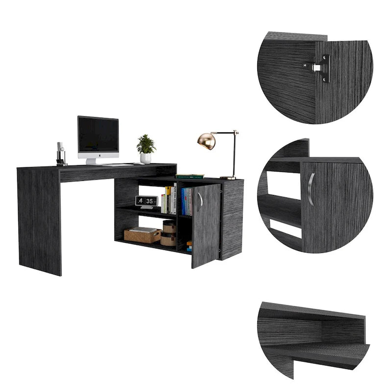 1-Drawer 2-Shelf L-Shaped Office Desk Smokey OakHigh quality and durable