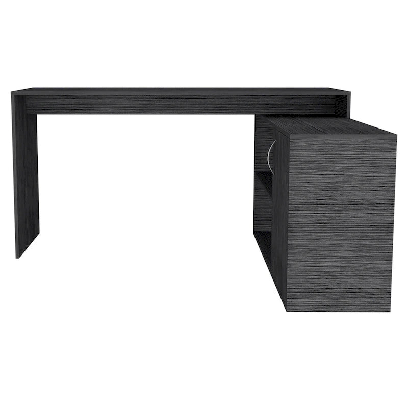 1-Drawer 2-Shelf L-Shaped Office Desk Smokey OakHigh quality and durable