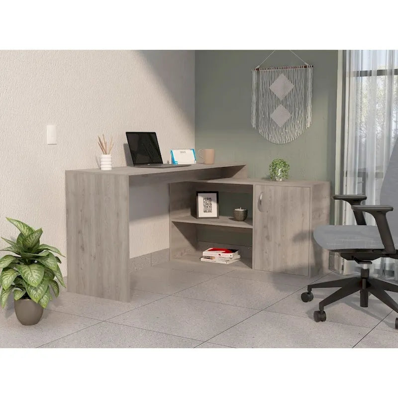 1-Drawer 2-Shelf L-Shaped Office Desk Smokey OakHigh quality and durable