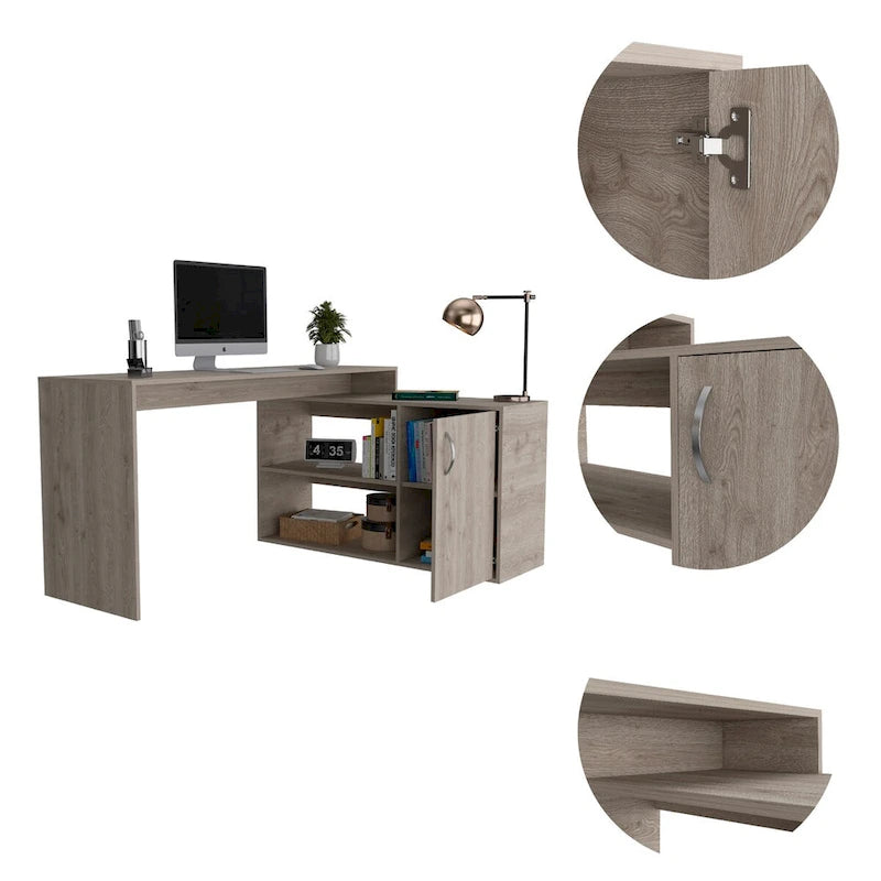 1-Drawer 2-Shelf L-Shaped Office Desk Smokey OakHigh quality and durable