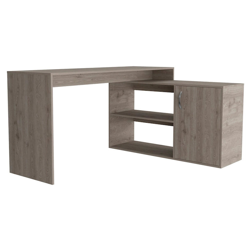 1-Drawer 2-Shelf L-Shaped Office Desk Smokey OakHigh quality and durable