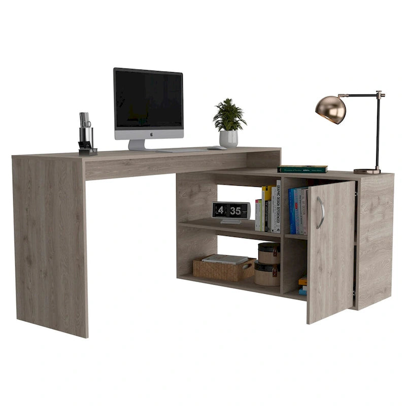 1-Drawer 2-Shelf L-Shaped Office Desk Smokey OakHigh quality and durable