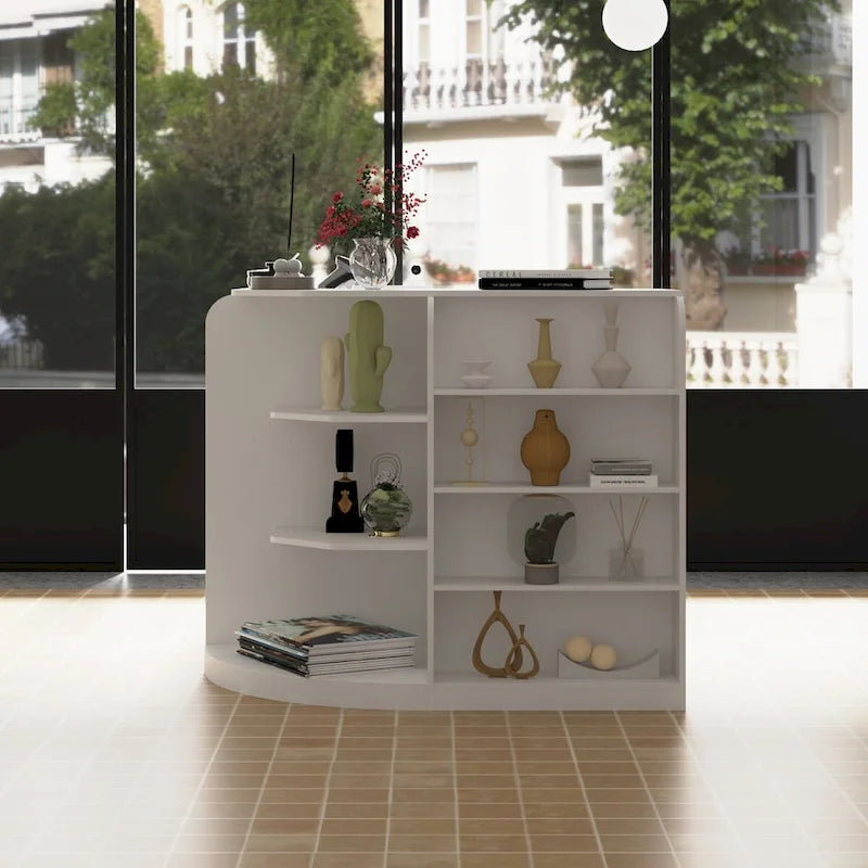 Comptoir d'accueil blanc avec tiroir latéral et placard - Solution de réception